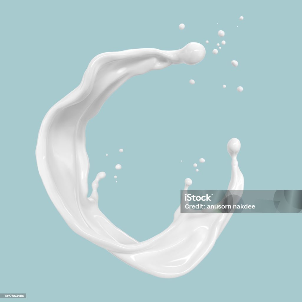 splash of white milk or yogurt cream. splash of white milk or yogurt cream with clipping path 3d illustration. Milk Stock Photo