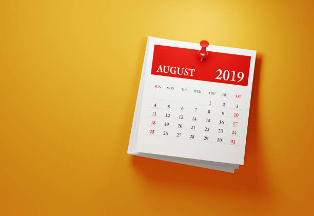 Post It August 2019 Calendar On Yellow Background Post it August 2019 calendar on yellow background. Horizontal composition with copy space. Calendar and reminder concept. 2019 stock pictures, royalty-free photos & images