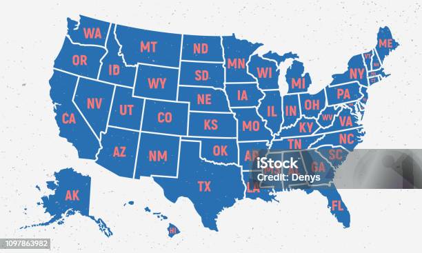 Vetores de Poster Mapa Retro Eua Na Textura Cores E Grunge Na Moda Estados Unidos Da América Mapa Com Nomes De Estado Curto Vintage Mapa Dos Eua Ilustração Vetorial e mais imagens de EUA