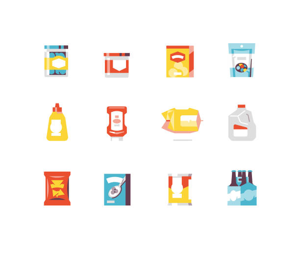 ilustrações de stock, clip art, desenhos animados e ícones de consumer goods 1 - food flat icons - jarro de leite