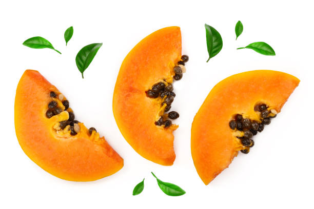 istock ripe slice papaya isolated on a white background. Top view. Flat lay 1097880940