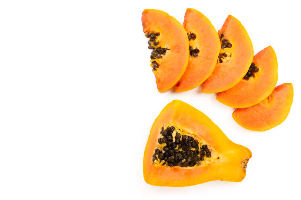 istock ripe slice papaya isolated on a white background with copy space for your text. Top view. Flat lay 1097881050