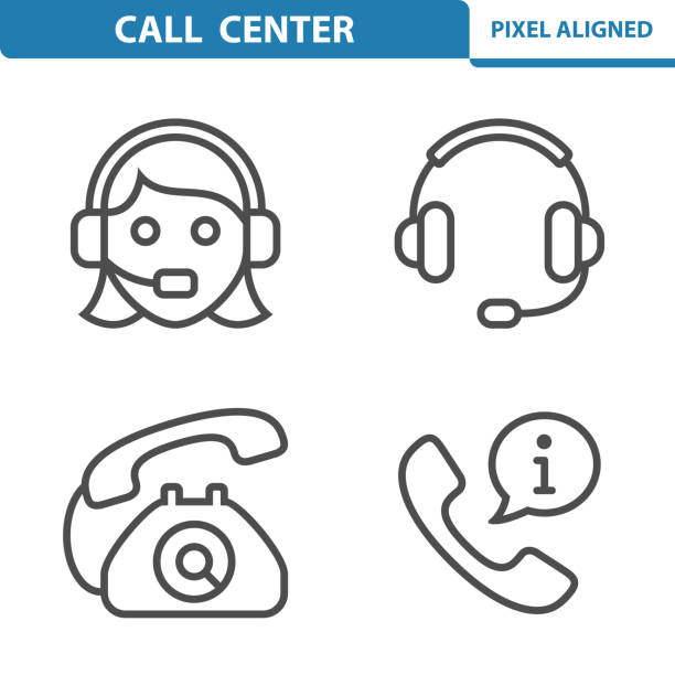 illustrazioni stock, clip art, cartoni animati e icone di tendenza di icone del call center - call center