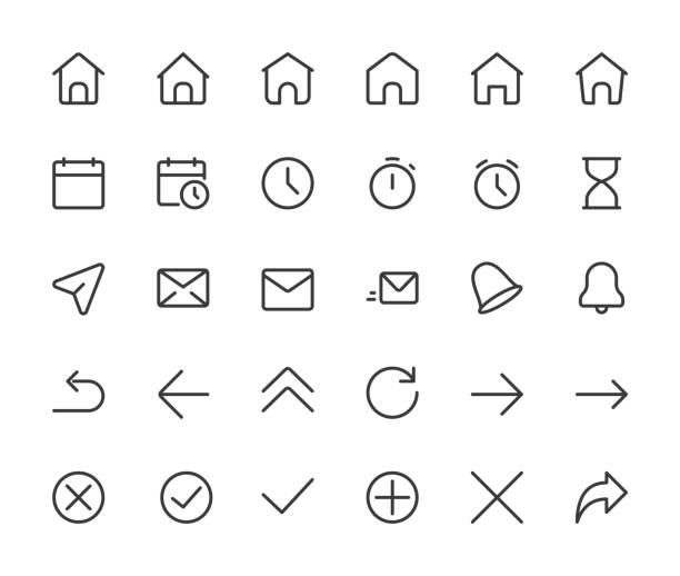 ilustrações de stock, clip art, desenhos animados e ícones de basic interface small line icons. home,clock and arrows, pixel perfect icons with editable icons. 16*16 px - dacian