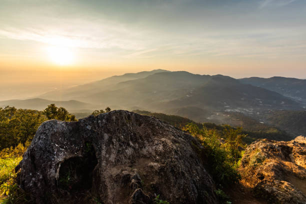 beautiful mountain scape in the morning sunrise, taken from viewpoint of Mon Long, Mae Rim Chiang Mai, Thailand