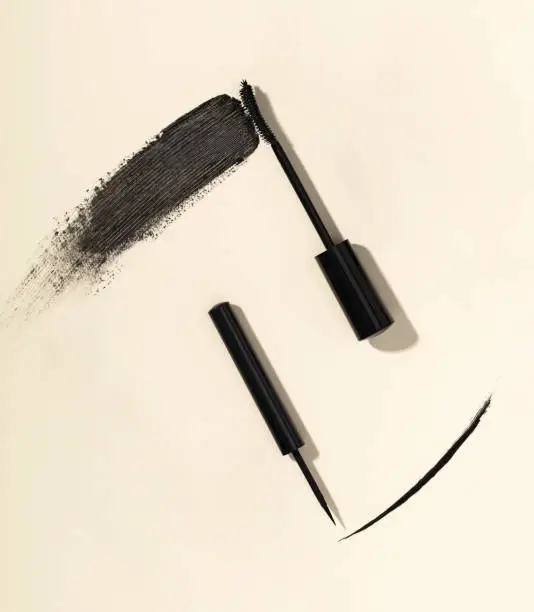 Photo of Mascara brush stroke and liquid eyeliner