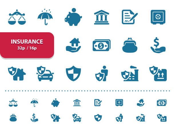 ilustrações, clipart, desenhos animados e ícones de ícones de seguros (ampliação de 2x para visualização) - security umbrella rain currency