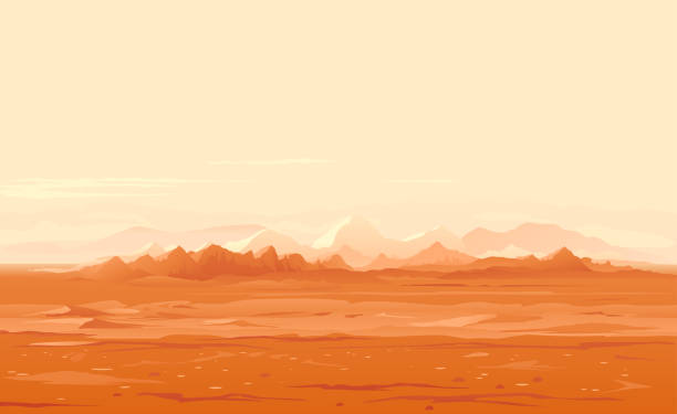 martian oberfläche panorama-landschaft - surface level illustrations stock-grafiken, -clipart, -cartoons und -symbole