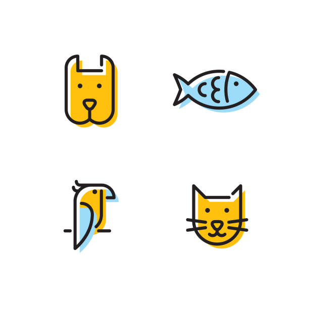 Vector Pet Icon Logo Set Pet logo design template set. Vector cat, dog, fish, bird sign and symbol collection. Animal friend illustration isolated on background. Modern care and goods label for veterinary clinic, zoo, petfood animal head illustrations stock illustrations