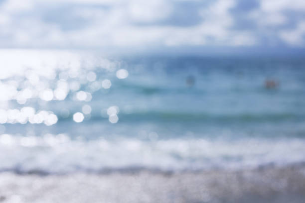 istock Blur tropical beach with bokeh sun light wave abstract background 1097922896