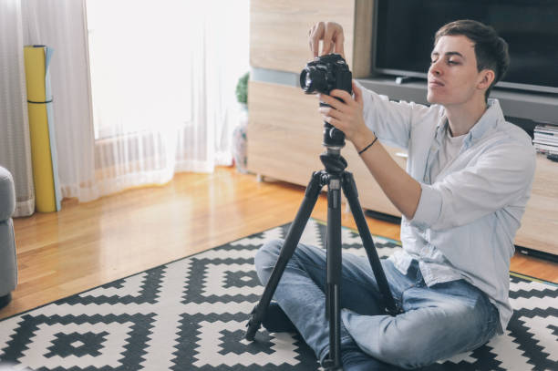istock Young vlogger, guitarist filming his vlogg 1097923968