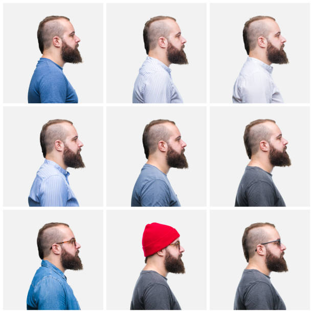 istock Collage of young man over isolated background looking to side, relax profile pose with natural face with confident smile. 1097924052