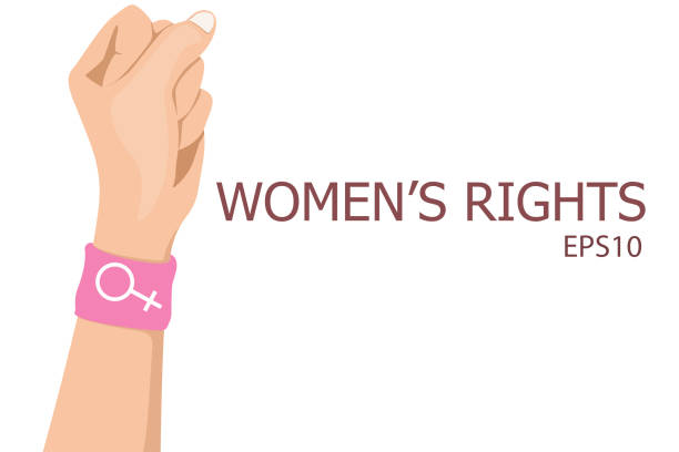 raised fist with bracelet create with pink wristband design female sex or alchemical symbol,vector of women’s rights concept raised fist with bracelet create with pink wristband design female sex or alchemical symbol, vector of women’s rights concept sweat band stock illustrations