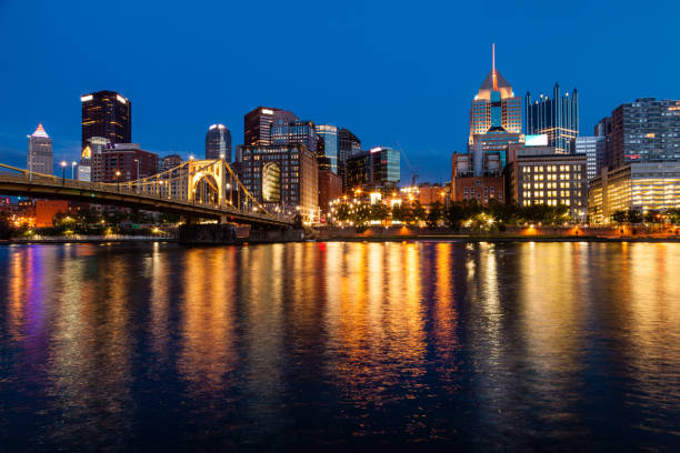 Pittsburgh skyline and the Allegheny River stock photo