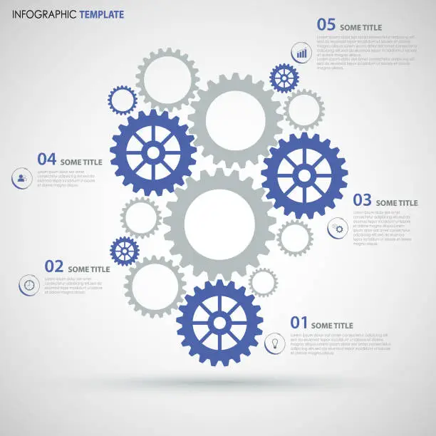 Vector illustration of Info graphic with blue gray flat gear wheels design template