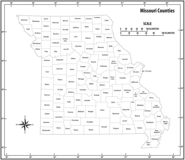 Missouri state outline administrative and political vector map in black and white Missouri state outline administrative and political vector map in black and white missouri stock illustrations