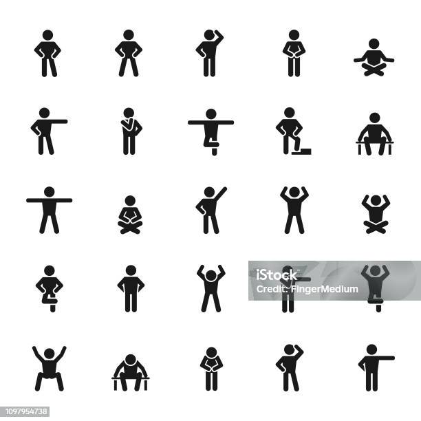 Basic Posture Icon Set Stock Illustration - Download Image Now - Icon Symbol, The Human Body, Confusion
