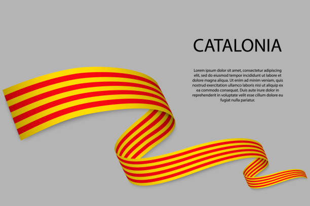 ÐÑÐ½Ð¾Ð²Ð½ÑÐµ RGB Waving ribbon or banner with flag of Catalonia. Template for independence day poster design catalonia stock illustrations