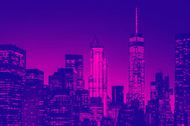 istock Night view of lower Manhattan skyline in New York 1097963176
