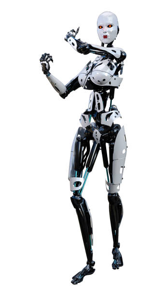 istock 3D illustration female robot on white 1097963302