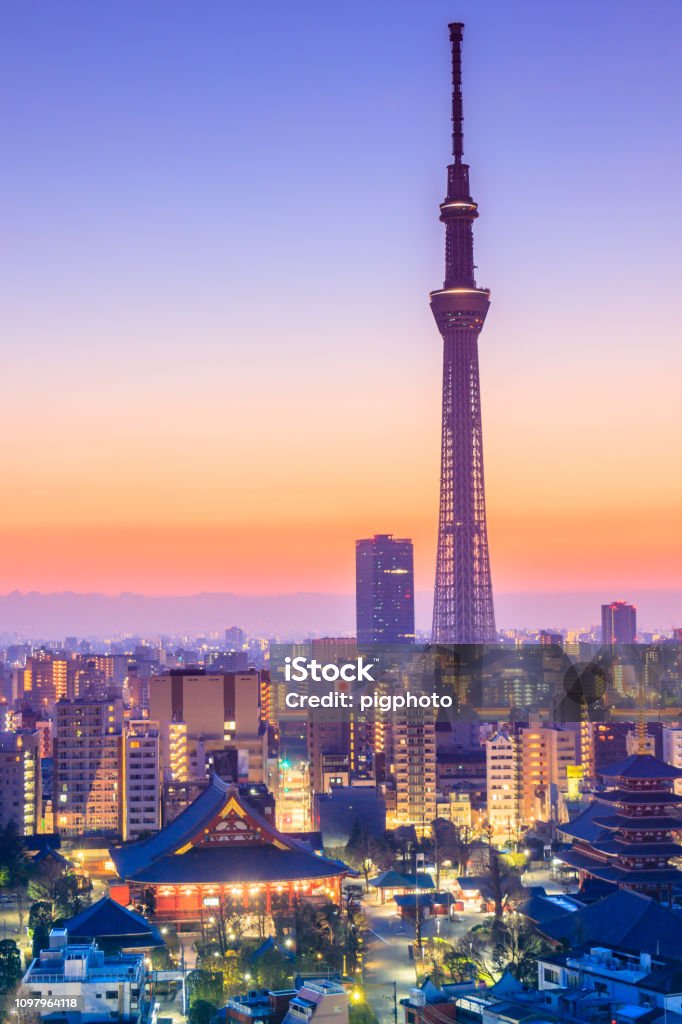 The sun rises over the city of Tokyo in the morning. Japan Tokyo - Japan Stock Photo