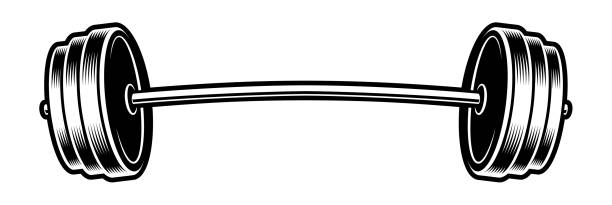 schwarz und weiß-abbildung einer langhantel - langhantel stock-grafiken, -clipart, -cartoons und -symbole