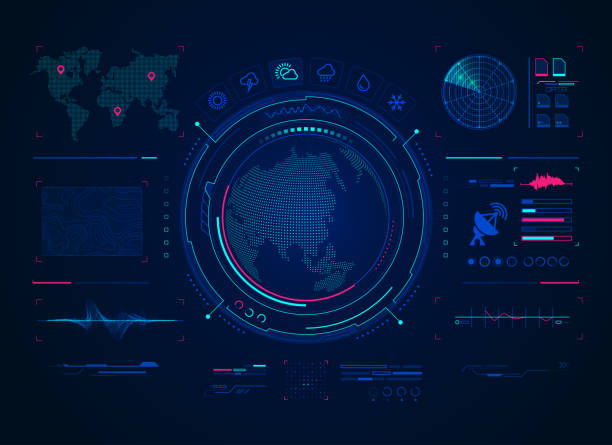 illustrations, cliparts, dessins animés et icônes de prévision numérique - satellite space technology futuristic