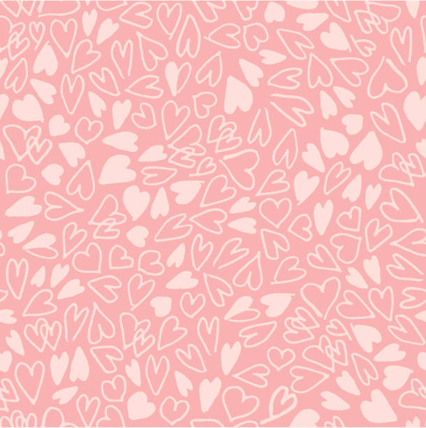 hand gezeichnet herzen nahtlose muster. einfach chaotisch leichtem rosa herzformen auf rosa hintergrund. flache vektor textur. - pink background illustrations stock-grafiken, -clipart, -cartoons und -symbole