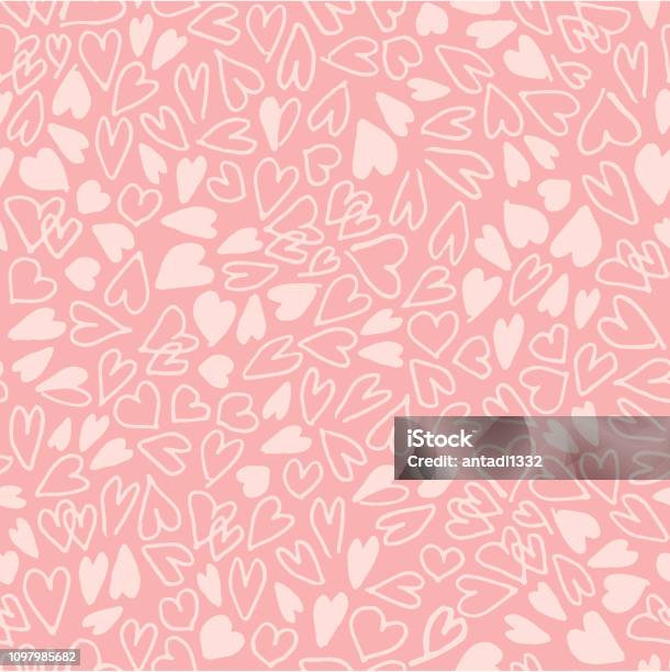 Hand Drawn Hearts Seamless Pattern Simple Chaotic Light Pink Heart Shapes On Pink Background Flat Vector Texture Stock Illustration - Download Image Now