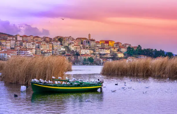 View of Kastoria town and Orestiada (or "Orestias") lake, Macedonia, Greece.