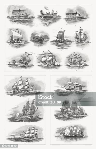 Historic Types Of Ships From Antiquity To The 19th Century Stock Illustration - Download Image Now