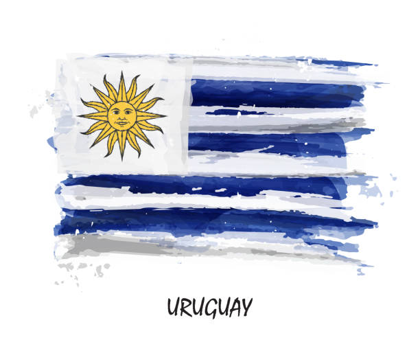우루과이의 현실적인 수채화 그림 플래그입니다. 벡터 - uruguay stock illustrations