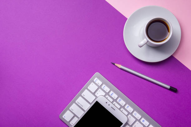 istock Office desk table with supplies. Flat lay Business workplace and objects. Top view. Copy space for text 1098002482