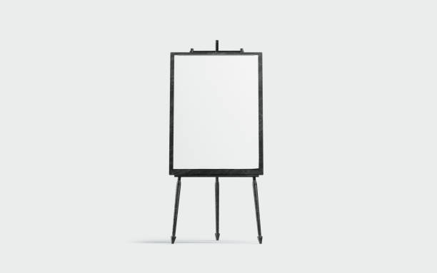 exibição de lona em branco a3 branco na maquete de placa preta, isolado - easel blackboard isolated wood - fotografias e filmes do acervo