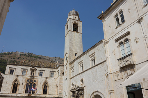 DUBROVNICK, CROATIA - AUGUST 22 2017: Dubrovnik old town with its clock tower
