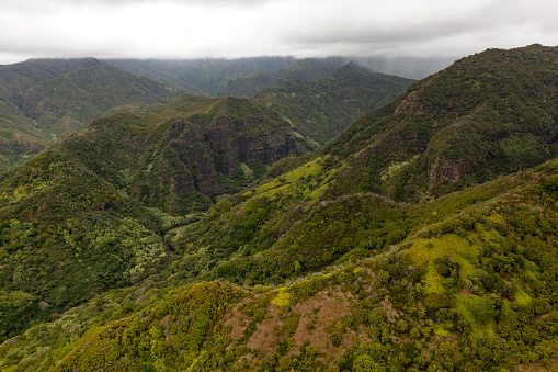 aerial view of na pali coast state wilderness park on kauai island, hawaii islands, usa.