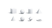 Blank white geometric shapes mock up set, isolated