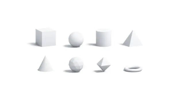 Photo of Blank white geometric shapes mock up set, isolated