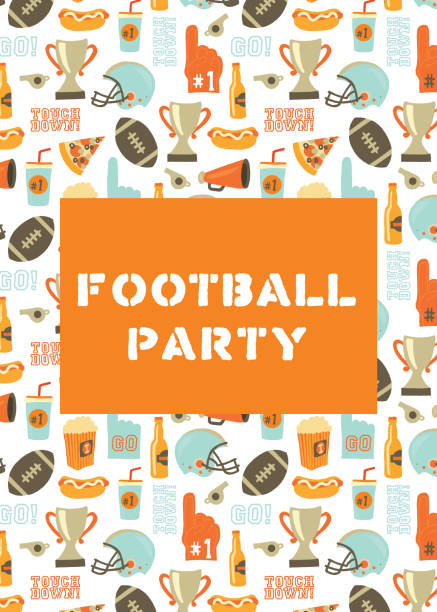 ilustrações de stock, clip art, desenhos animados e ícones de american football party invitation card championship game - american football football food snack