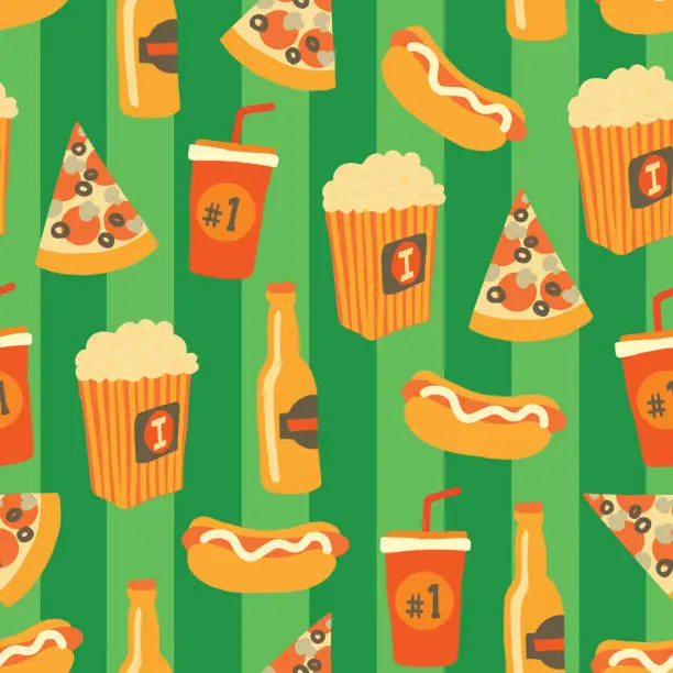 Vector illustration of Fast food seamless vector pattern. Snack drinks