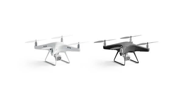 istock Blank black and white quadrocopter mockup set, stand isolated, 1098008474