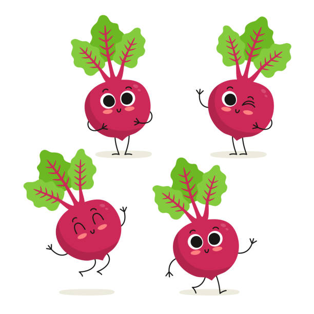 사탕 무 우입니다. 귀여운 야채 벡터 문자 집합 흰색 절연 - beet stock illustrations