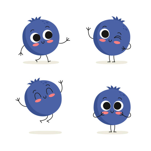 ilustraciones, imágenes clip art, dibujos animados e iconos de stock de blueberry. conjunto de caracteres baya lindo vector aislado en blanco - arándano fruta