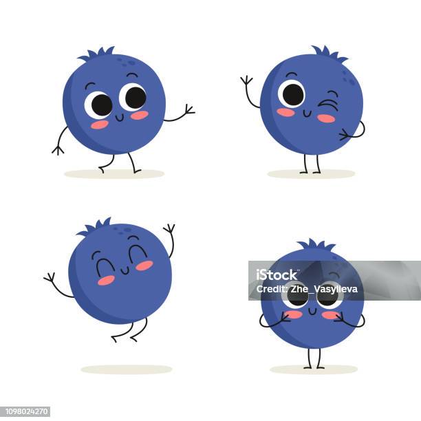 Blueberry Cute Berry Vector Character Set Isolated On White Stock Illustration - Download Image Now