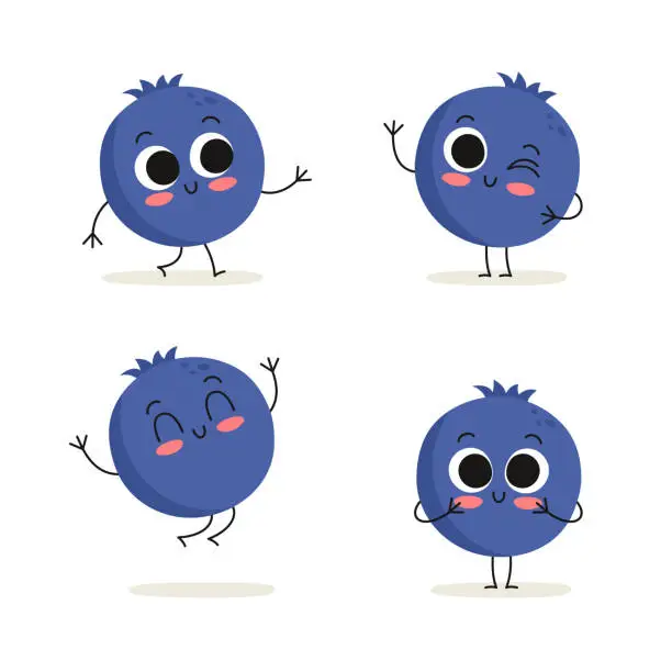 Vector illustration of Blueberry. Cute berry vector character set isolated on white
