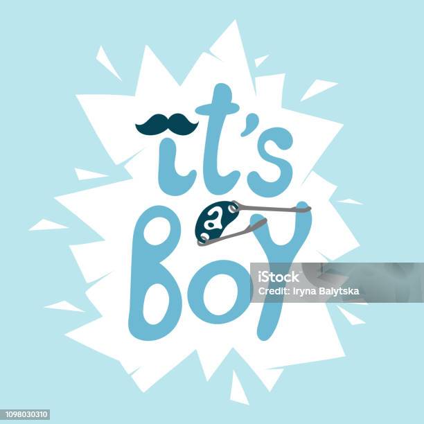 Child Shower Poster With Cute Blue Baby Graphic On Broken Glass Background Vector Invitation For Kid Child Abstract Print With Lettering Its A Boy Greeting Card For Arrival Little Baby Boy Stock Illustration - Download Image Now