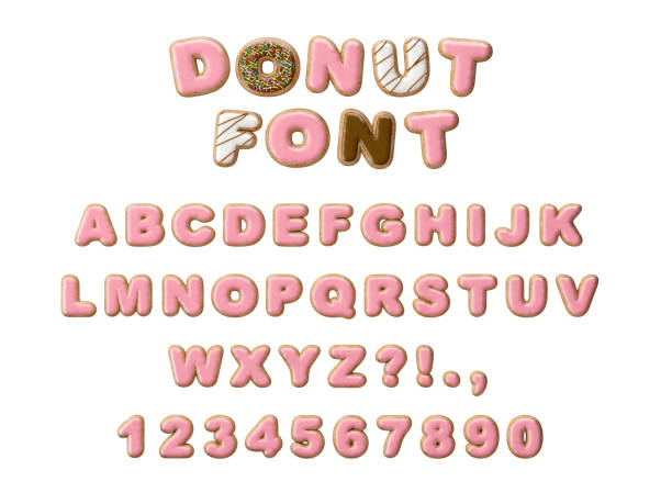 istock Donuts decorative font glazed sweet letters and numbers. Cute design. 3D illustration 1098031246