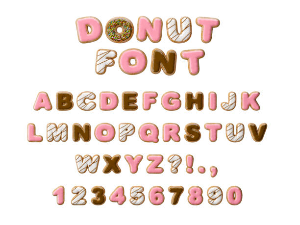 istock Donuts decorative font glazed sweet letters and numbers. Cute design. 3D illustration 1098031296