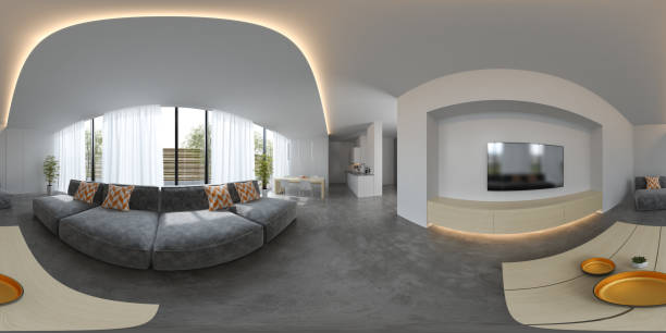 istock Spherical 360 panorama projection Scandinavian style interior design 3D rendering 1098031376