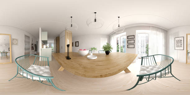 istock Spherical 360 panorama projection Scandinavian style interior design 3D rendering 1098031384